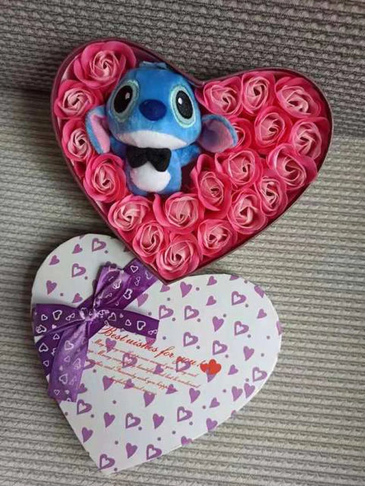 Disney Cartoon Lilo Stitch Plush Doll Toys Rose Bouquet Gift Box Stitch Flower Bouquet Home Decoration Valentine Christmas Gifts