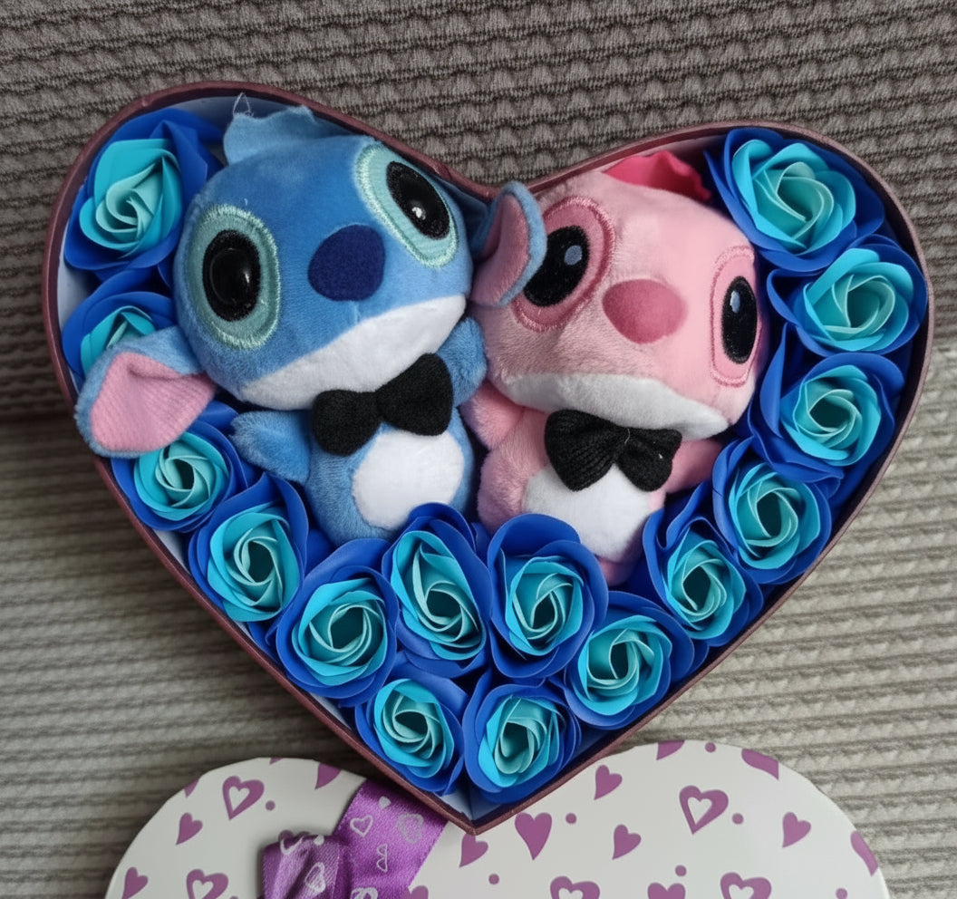 Disney Cartoon Lilo Stitch Plush Doll Toys Rose Bouquet Gift Box Stitch Flower Bouquet Home Decoration Valentine Christmas Gifts