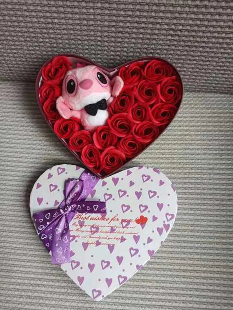 Disney Cartoon Lilo Stitch Plush Doll Toys Rose Bouquet Gift Box Stitch Flower Bouquet Home Decoration Valentine Christmas Gifts