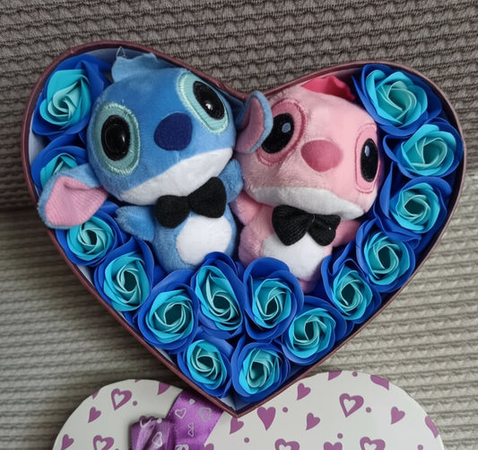 Disney Cartoon Lilo Stitch Plush Doll Toys Rose Bouquet Gift Box Stitch Flower Bouquet Home Decoration Valentine Christmas Gifts