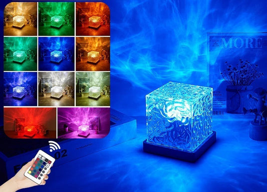 LED Water Ripple Ambient Night Light USB Rotating Projection Crystal Table Lamp RGB Dimmable Home Decoration 16 Color Gifts